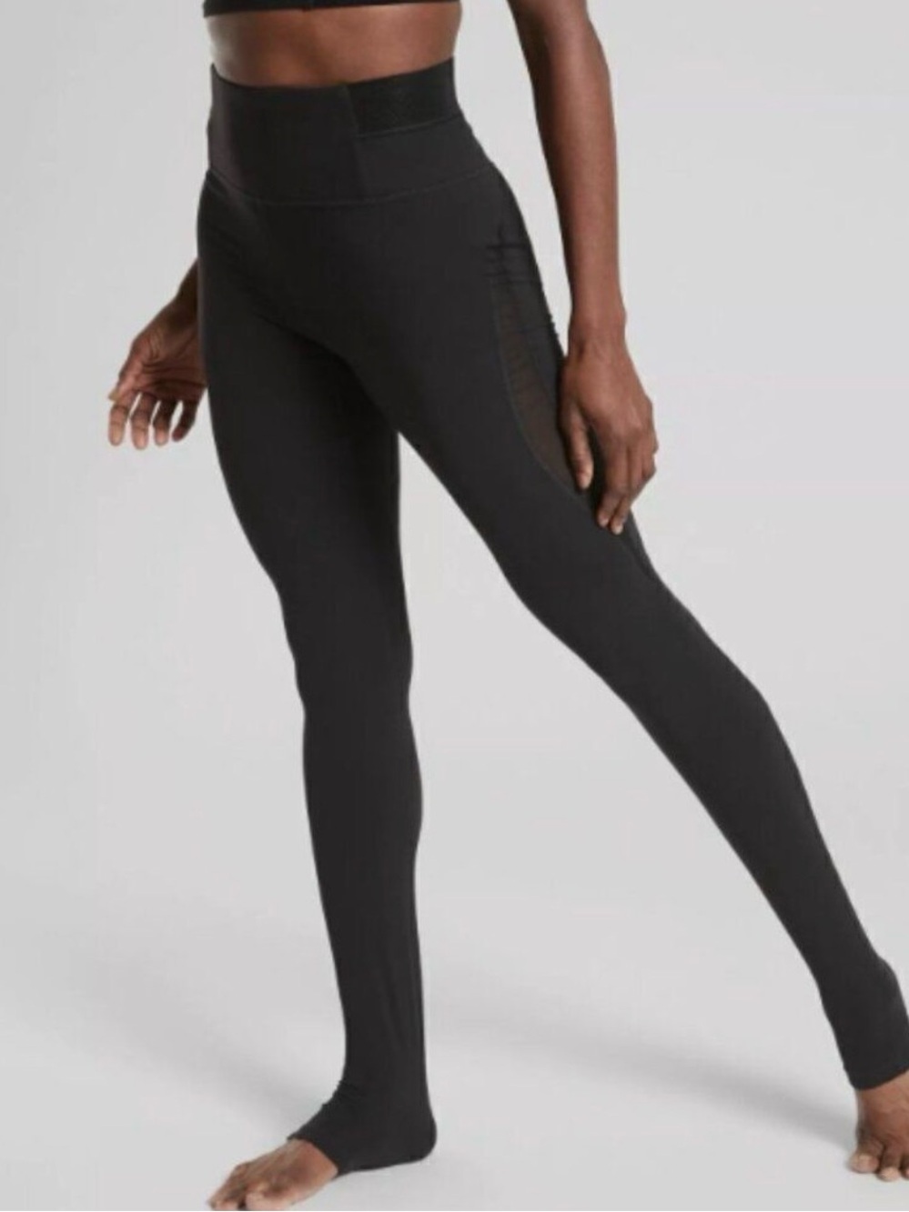 Athleta Med heel hole stretch leggings tights dark grey EUC